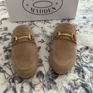 Steve Madden Suede Mule Loafers with Gold Accent